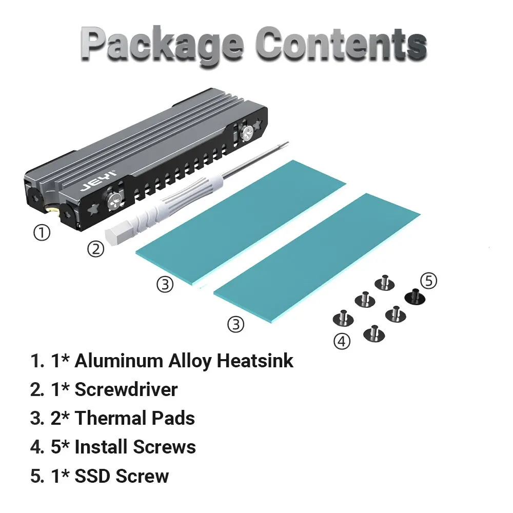 JEYI M.2 SSD Heatsink, 2280 NVME NGFF SSD Cooling Full Aluminum Cooler Radiator with Thermal Silicone Pad for Motherboard / PS5