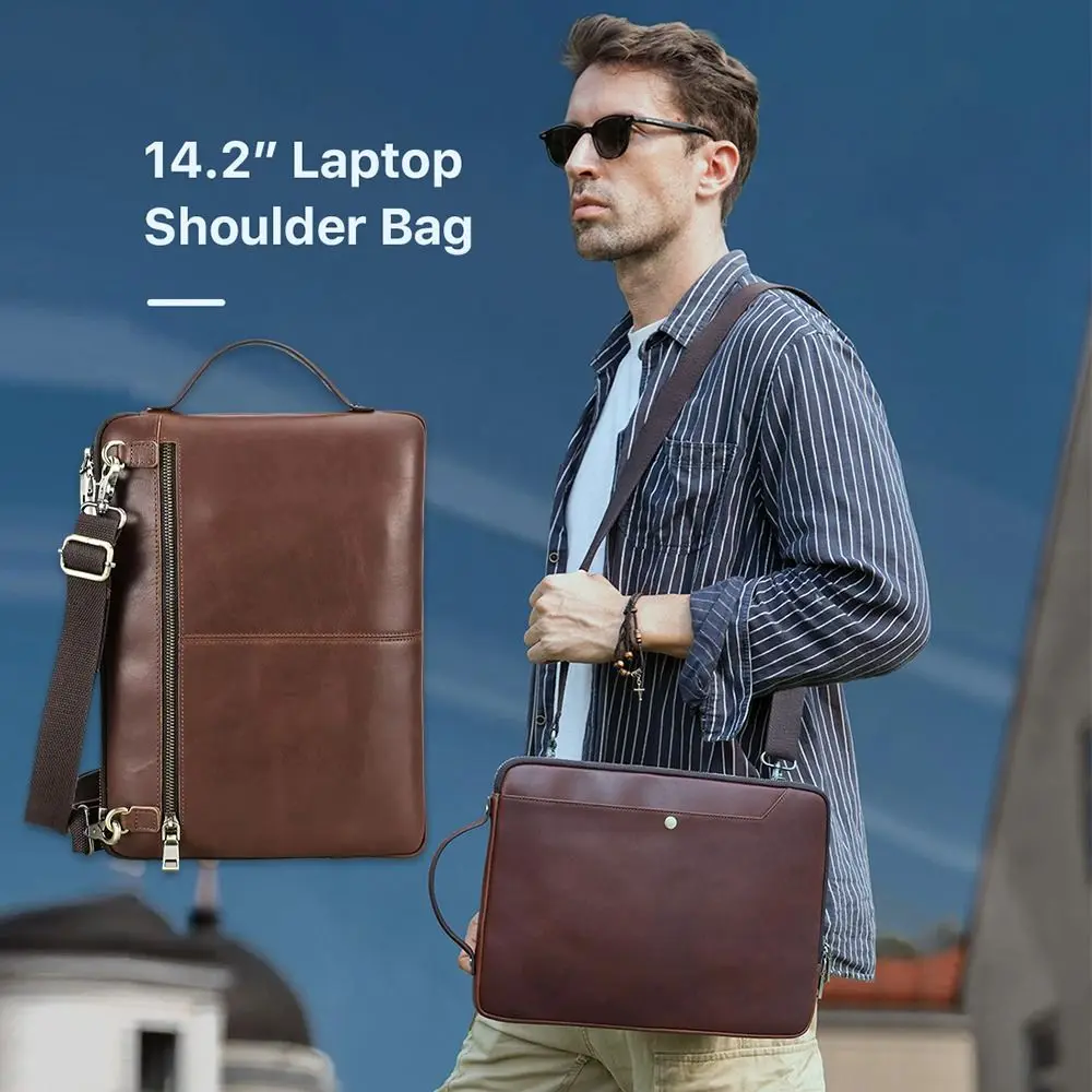 New Genuine Leather Laptop Bag With Shoulder Strap Vintage Crossbody Briefcase Handbag For MacBook Pro Air 14 13