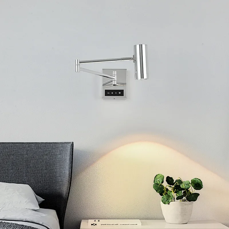SANDYHA Swing Arm Reading Wall Lamp Modern Switch Backlight LED Eye Protection Lighting Fixture For Bedroom Study For Home Decor