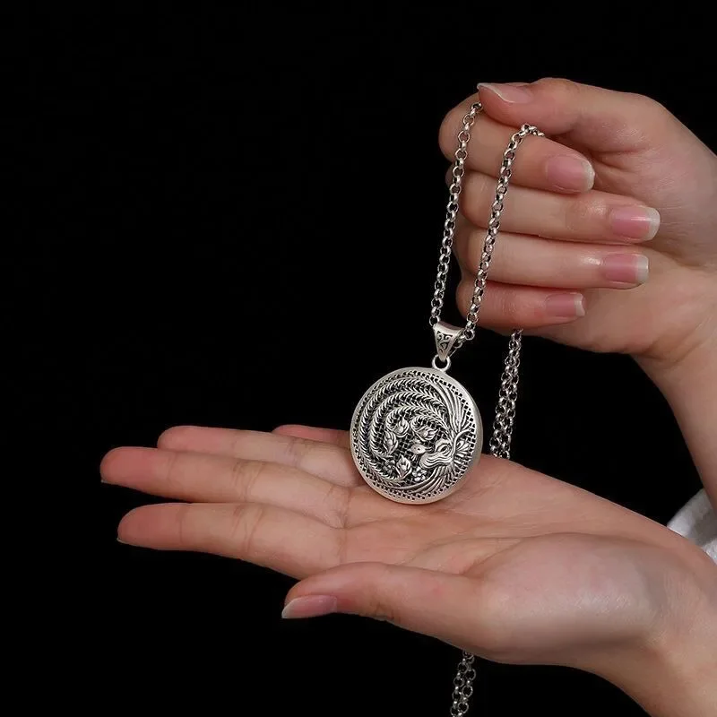 قلادة رائعة من فينيكس للنساء ، 925 حلية فضية تايلاندية ، قلادة مجوفة ، نمط وطني ، سلسلة عارضة ، هدية مجوهرات للولائم #5