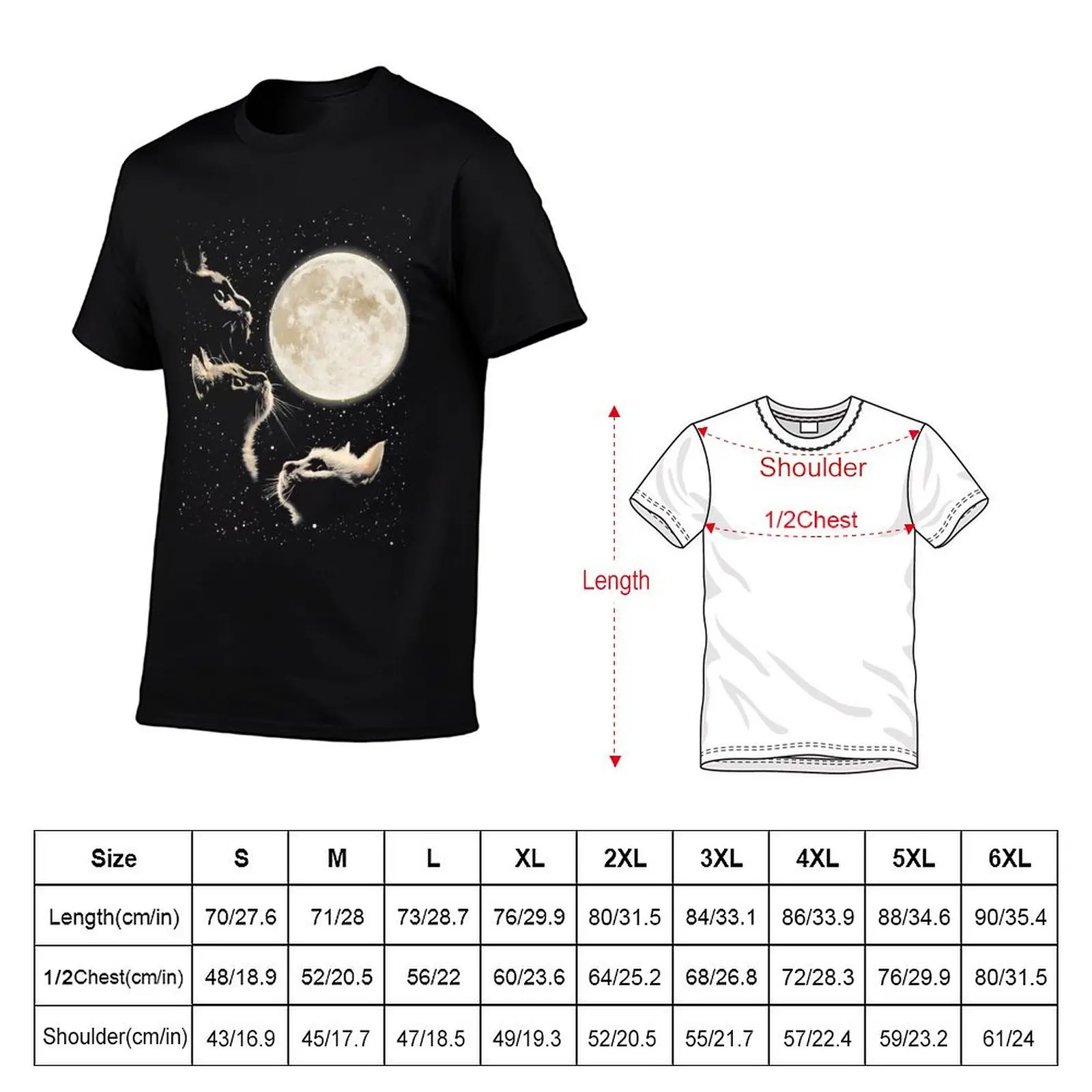 Cat and Moon, Three Cats and Moon, Whole sky, Lover, Cute Cat, Realistic and Real T-Shirt High Elasticity Sports T-Shirt