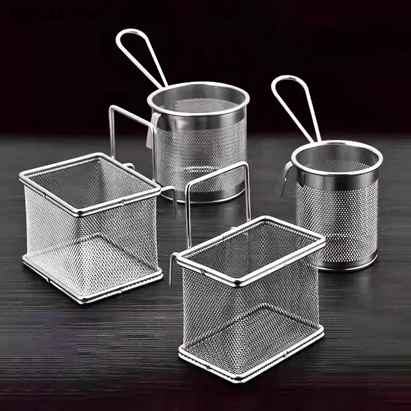 【AM3】304 Stainless Steel Deep Frying Basket Silver Multi-functional Hangable Colander Oil Filter Mesh Sieve Hotpot Strainer Mesh