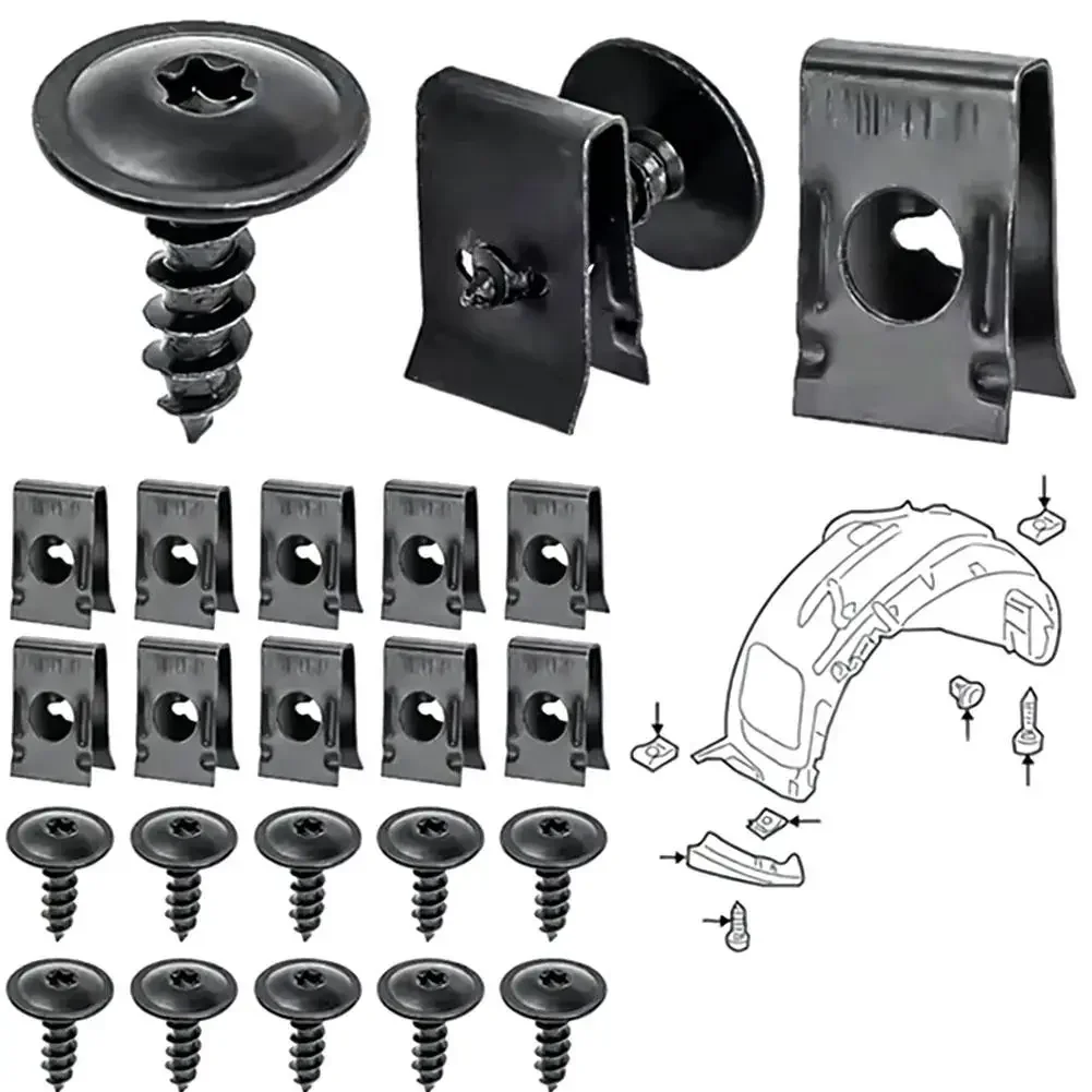 Car Self-Tapping Screws With Metal U-Bolt Clips Fasteners For Bumper Baffle Engine Hood Chassis Auto Accessories