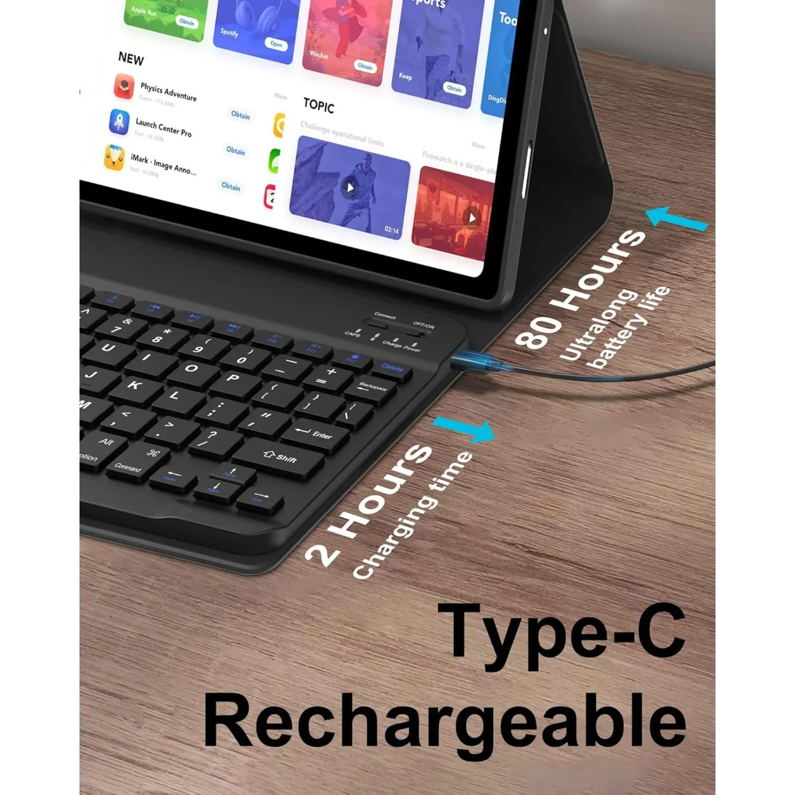 Round Button Keyboard Case for HUAWEI MatePad C5E 10.1inch Tablet,Detachable Wireless Keyboard Cover with Mouse(Black)