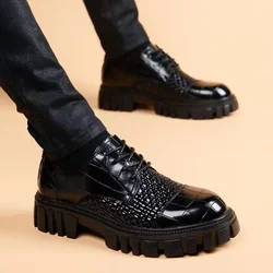 High Quality Fashion Round Toe Men's Leather Shoes Black Male Casual Shoe Social Pu Cowhide Classic Original Elegant Comfortable