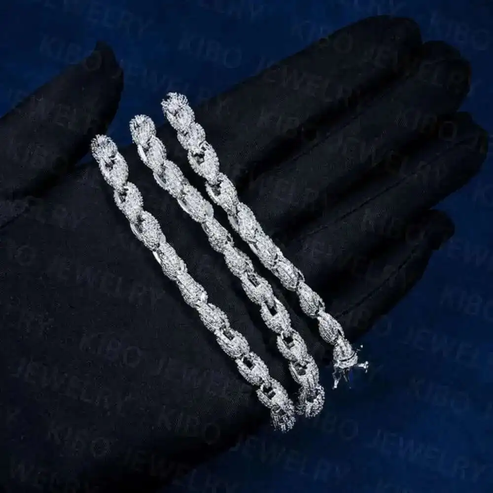 

Custom Iced Out Rope Cuban Link Necklace Rock Hip Hop 925 Sterling Silver Moissanite 7mm Hiphop Rope Link Chain