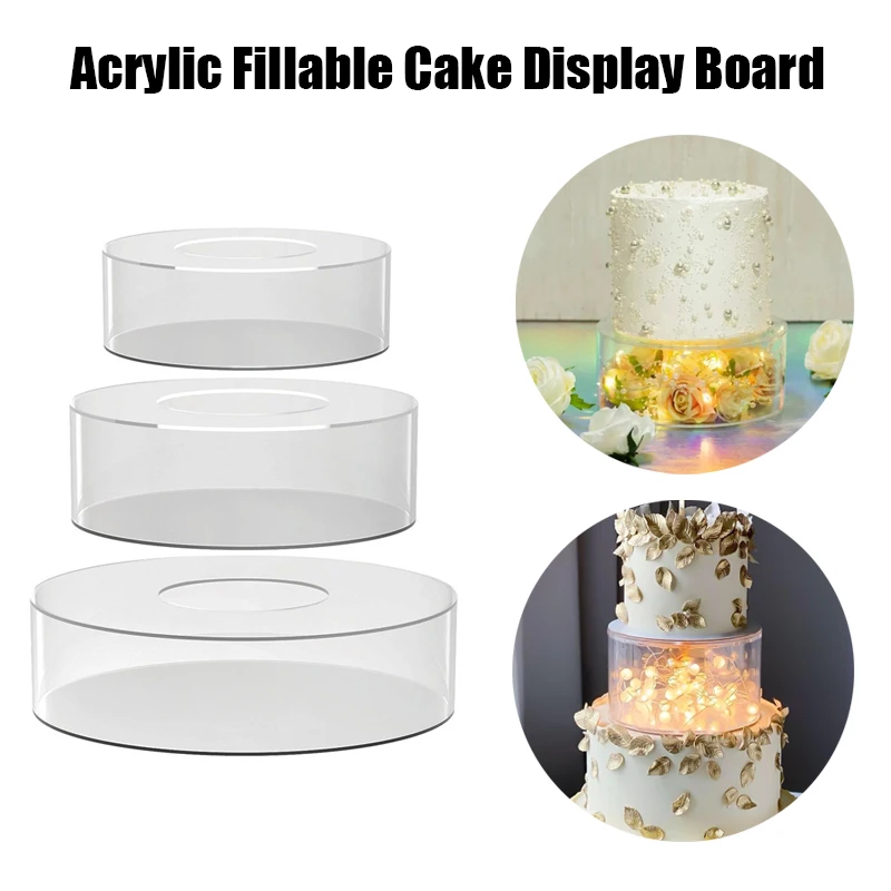 

Fillable Cake Display Board Round Clear Acrylic Cake Edge Smoother Scraper Decor Baking Tools Acrylic Fillable Cake Stand Tools