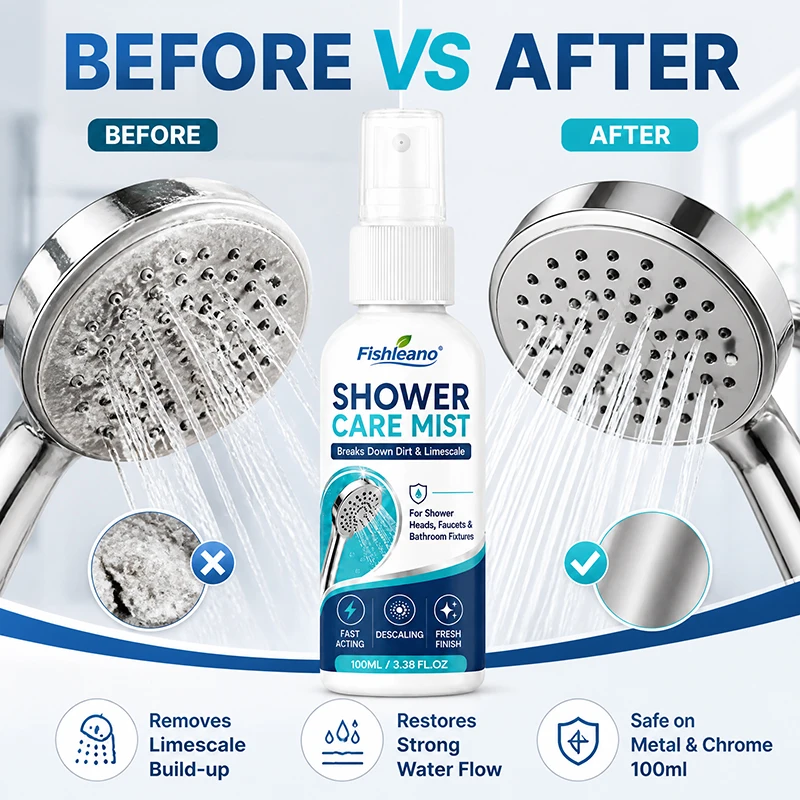 Shower Care Mist 100ml, Powerful Limescale Soap Scum Remover Spray for Shower Head Faucet Bathroom Fixtures Fast Acting Descaler