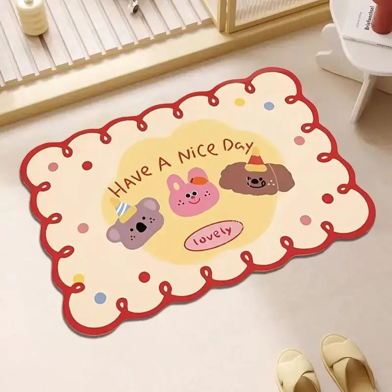 VIKAMA Wavy, Unique-Shaped Cute Animal Floor Mats—Water-Absorbent, Non-Slip Bathroom Mats, Entryway Rugs, Home Decor