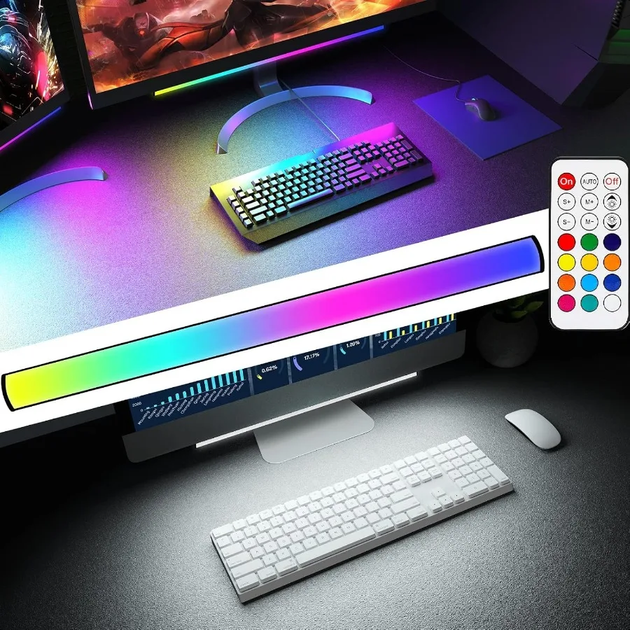 

Under Monitor Light Bar RGB Screer Light Desk Lamp Computer Dimmable LED with Dynamic Rainbow Effect Gaming USB Powered Remote