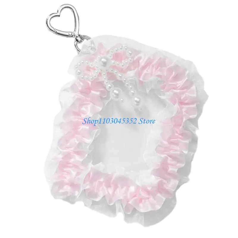 حامل بطاقات الصور الجميلة مع سلسلة مفاتيح من الدانتيل حامل بطاقات الصور حامي بطاقات الهوية حامل قلادة سلسلة المفاتيح هدايا #2