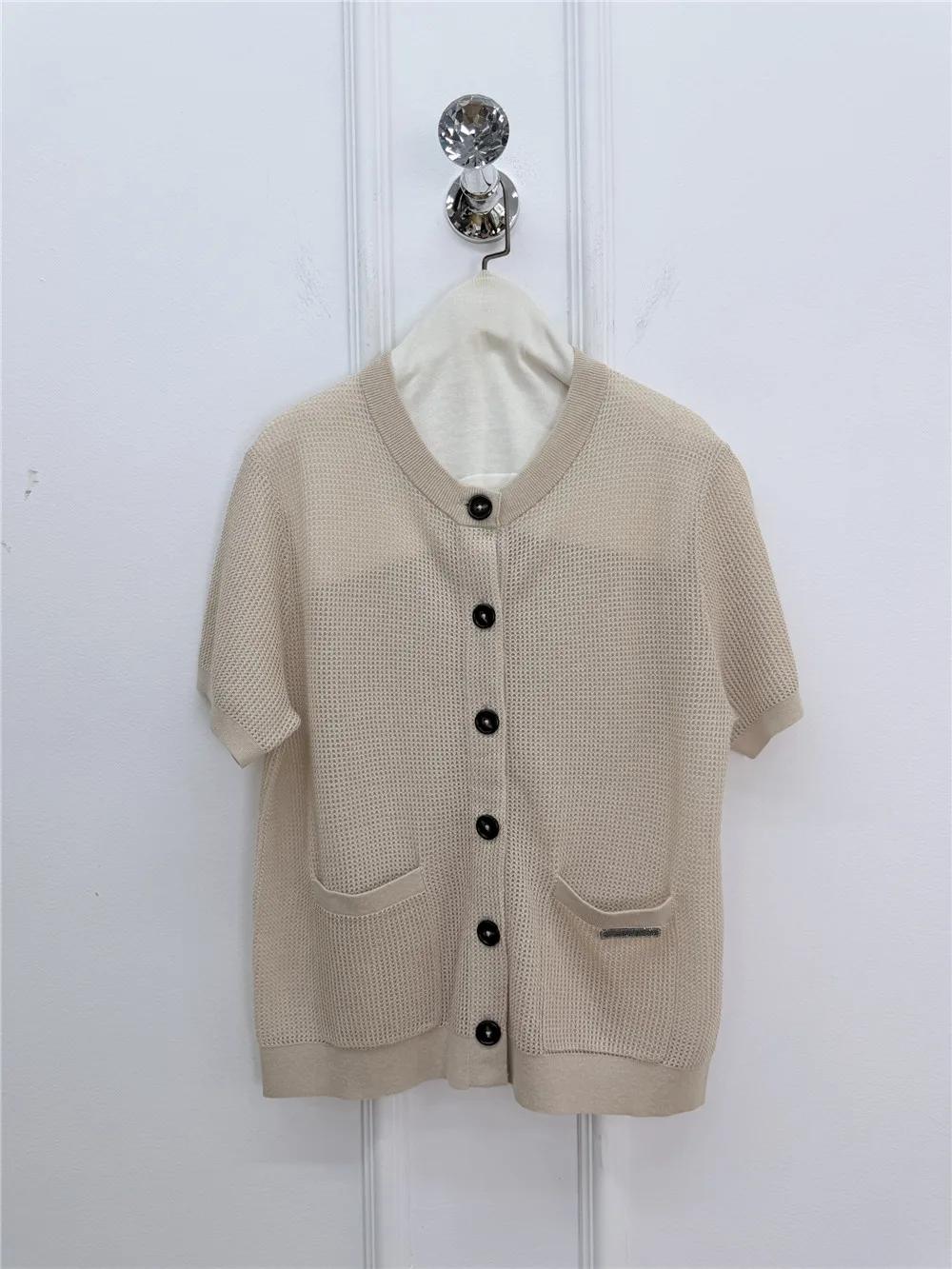 Women's Clothing Elegant Cutout Short-Sleeve Open-Knit Top
