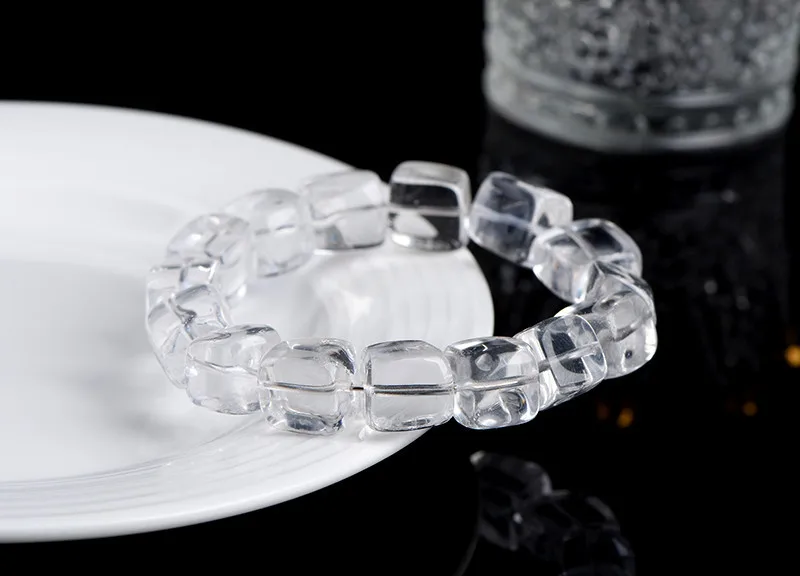 5A cuarzo rosa cristal blanco Herkimer diamante cuadrado barroco 9-10mm pulsera 18cm joyería al por mayor Natural 1 pieza