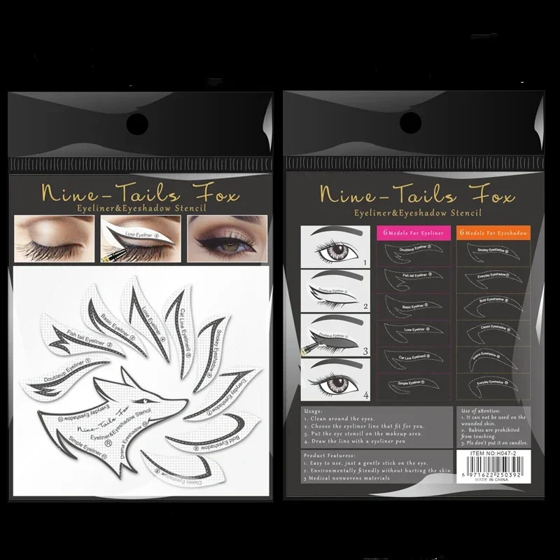 12 stks/zak Oogmake-up Stempels Gevleugelde Eyeliner Stencil Sjabloon Vormgeven Gereedschap Wenkbrauwen Afdrukbare Oogschaduw Sjablonen Tool Stickers