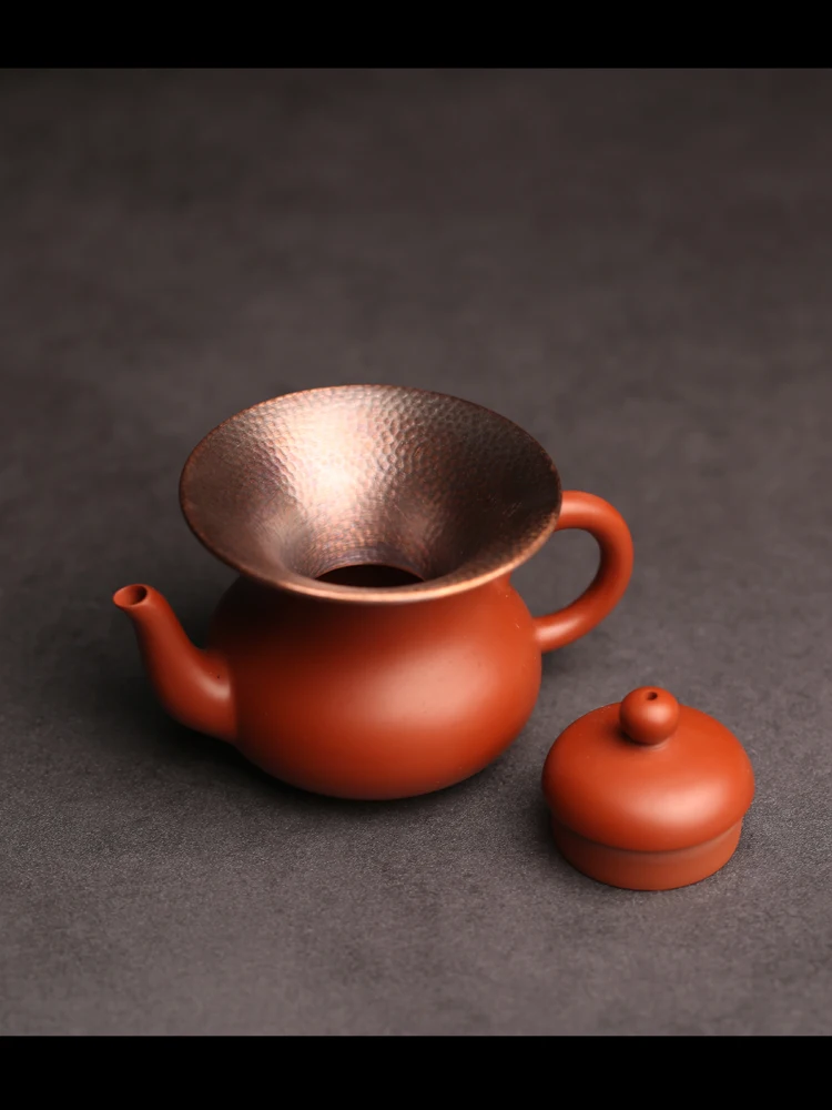 Pure Copper Tea Dripper Small Pouring Funnel Metal Gongfu Tea Accessories Tea Set Tea Brewing Tools Hammer Texture