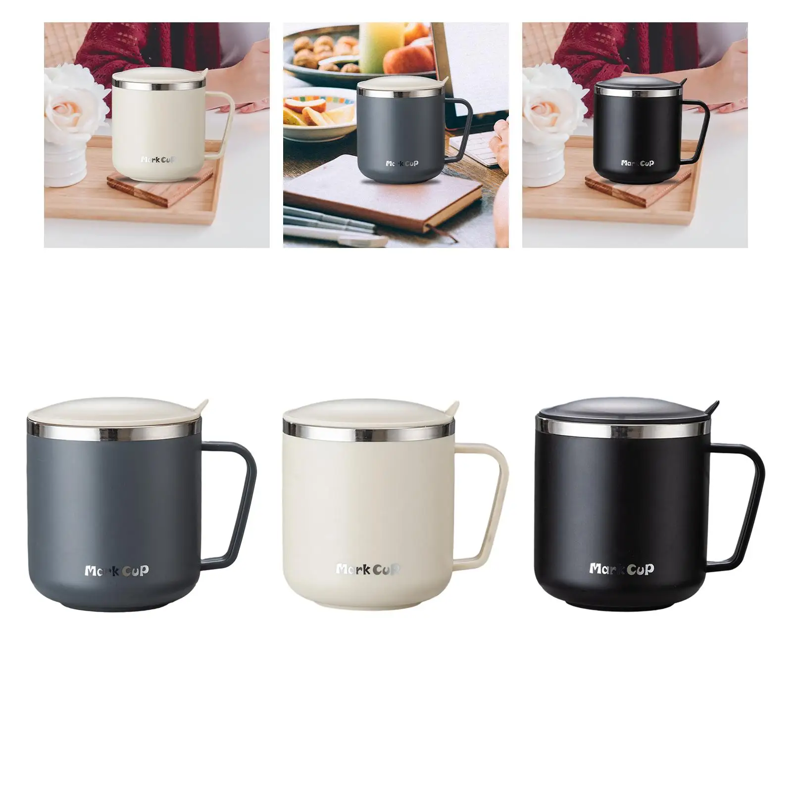 Stainless Steel Coffee Mug Heat Insulated Coffee Cup 400ml Lightweight Tea Cup with Handle and Lid for Fishing Mountaineering