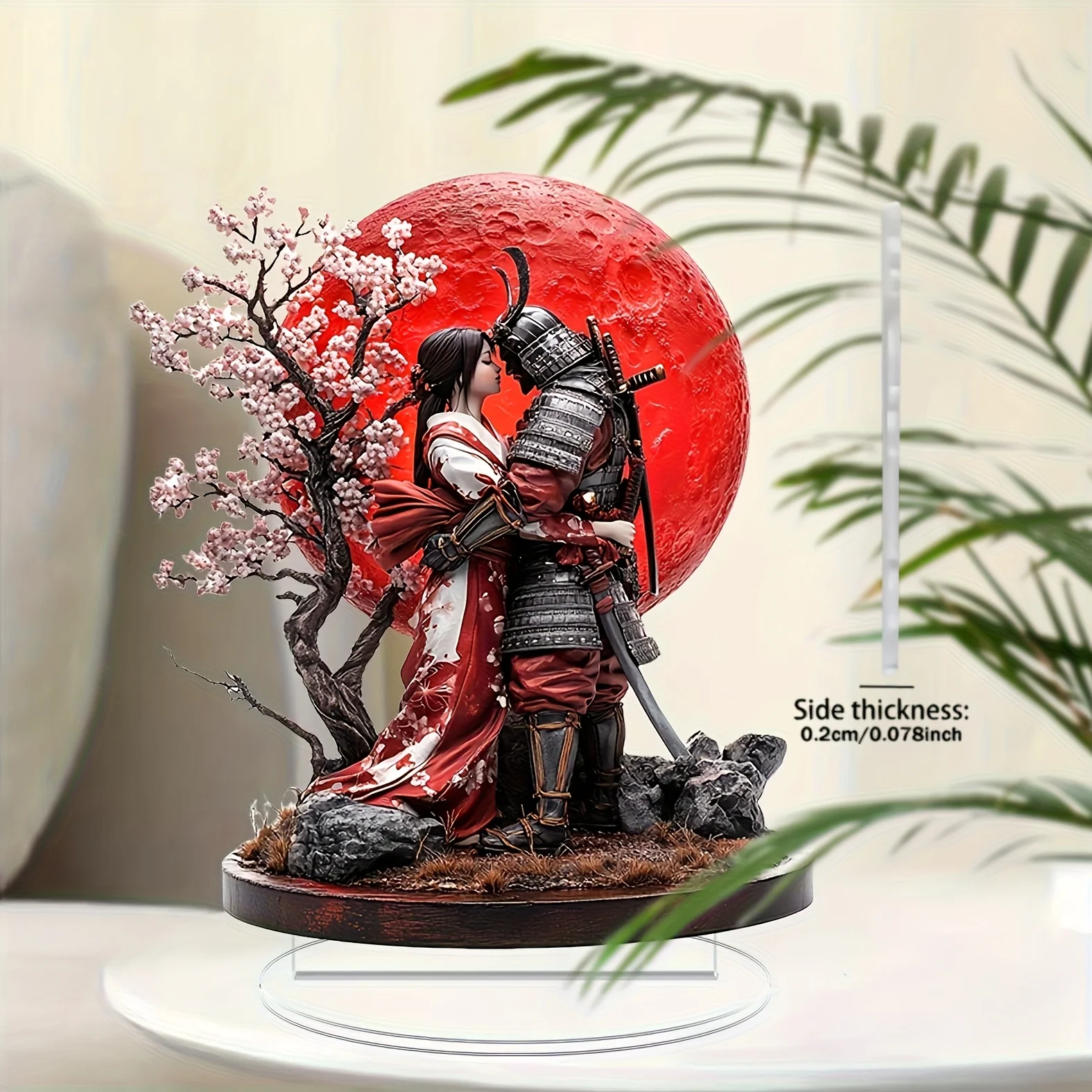 2D Flat, 1 Bohemian Acrylic Samurai and Geisha Statue - Versatile Home and Window Decoration, Suitable for Parties, Desktop Disp