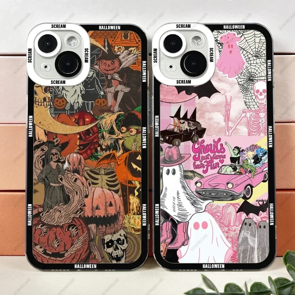 Halloween Ghost Pumpkin Monster Phone Case For iPhone XS X XR SE 2020 7 8 11 12 13 14 15 16 Plus Pro Max Mini TPU Soft Cover