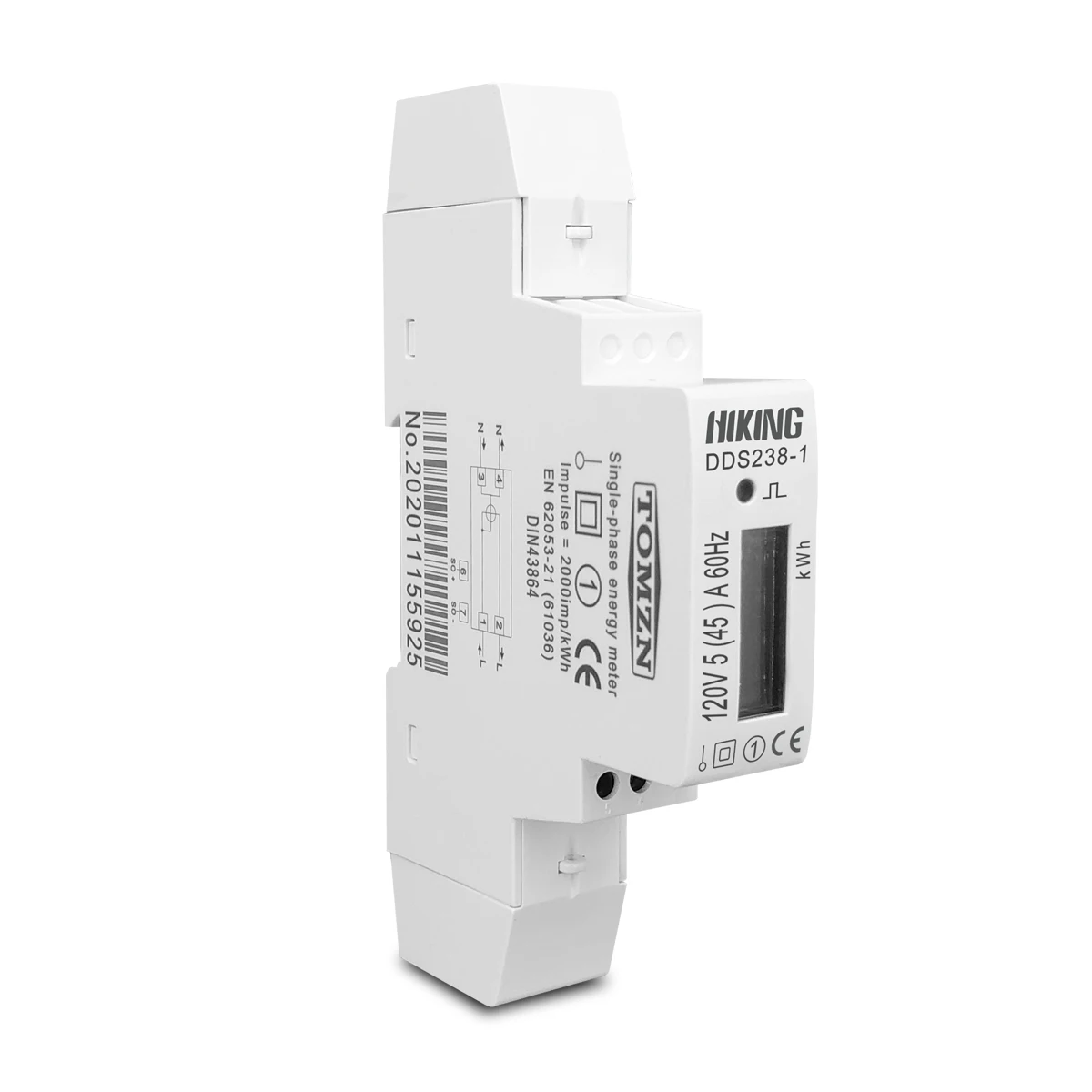 TOMZN 5(45)A 45A 220V 50HZ 60HZ LCD display Single phase Din rail KWH Watt hour din-rail energy meter