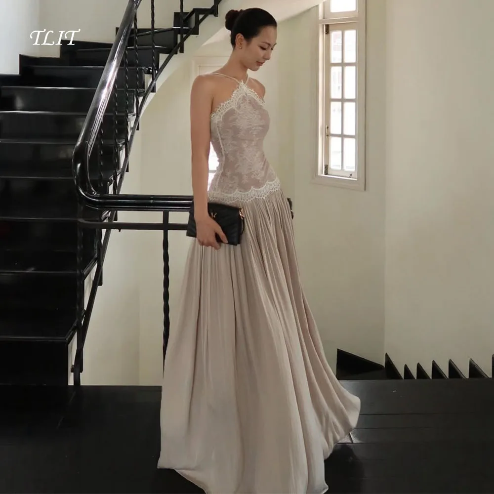 TLIT Charming Elastic Satin with Lace Evening Dresses Customized Sleeveless Back Zipper A-Line Prom Gowns For Occasion Party