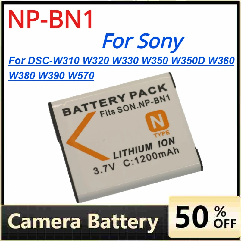 

NP-BN1 Camera Batteries for Sony DSC-W310 W320 W330 W350 W350D W360 W380 W390 W570 W570D W550 W530 W510 Rechargeable Battery