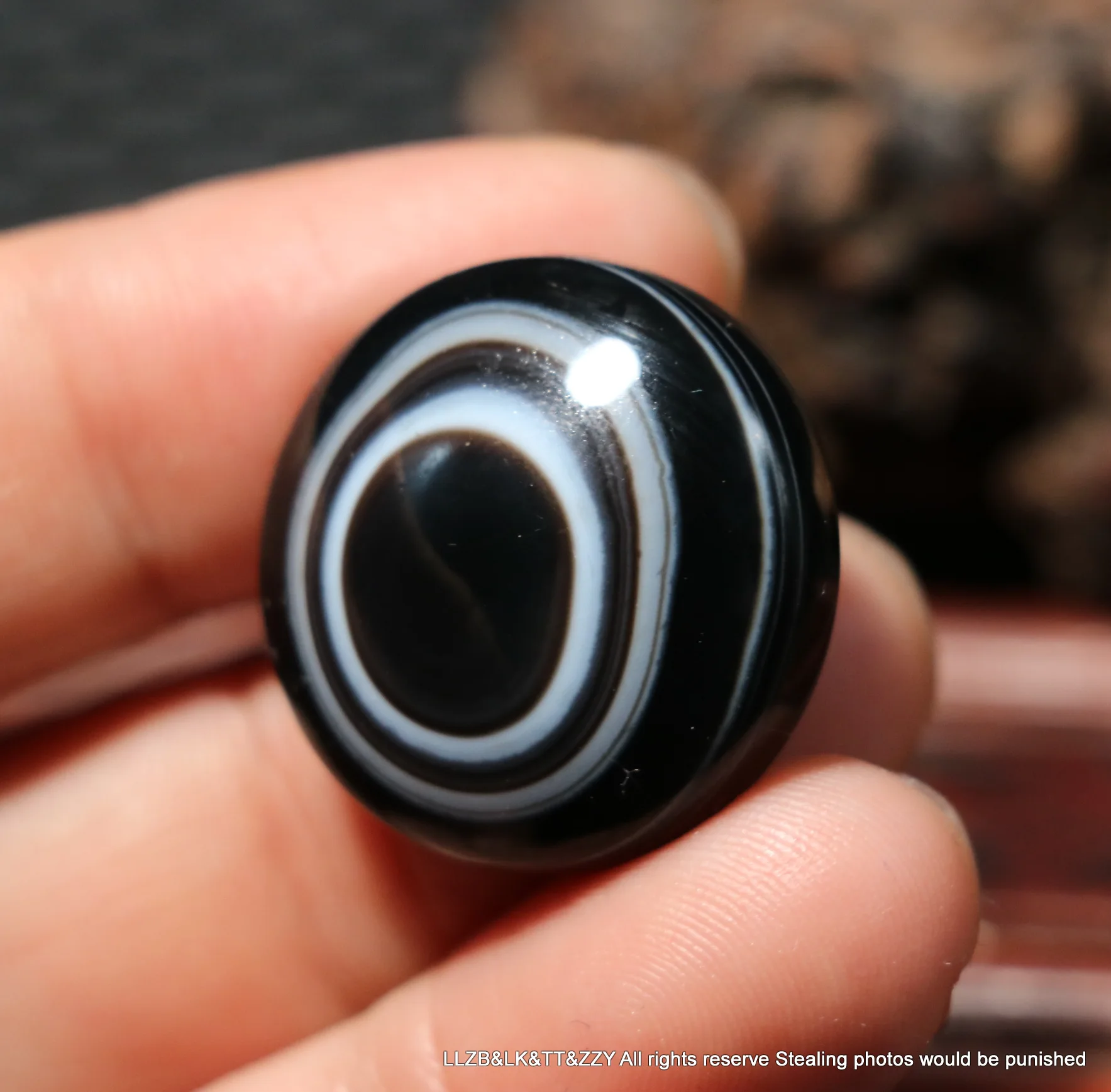 Energy Tibetan Natural Top Old Agate Black&White Clean&Clear Goat Eye Heaven Eyed Coin Shape dZi Bead Pendant Amulet Timestown