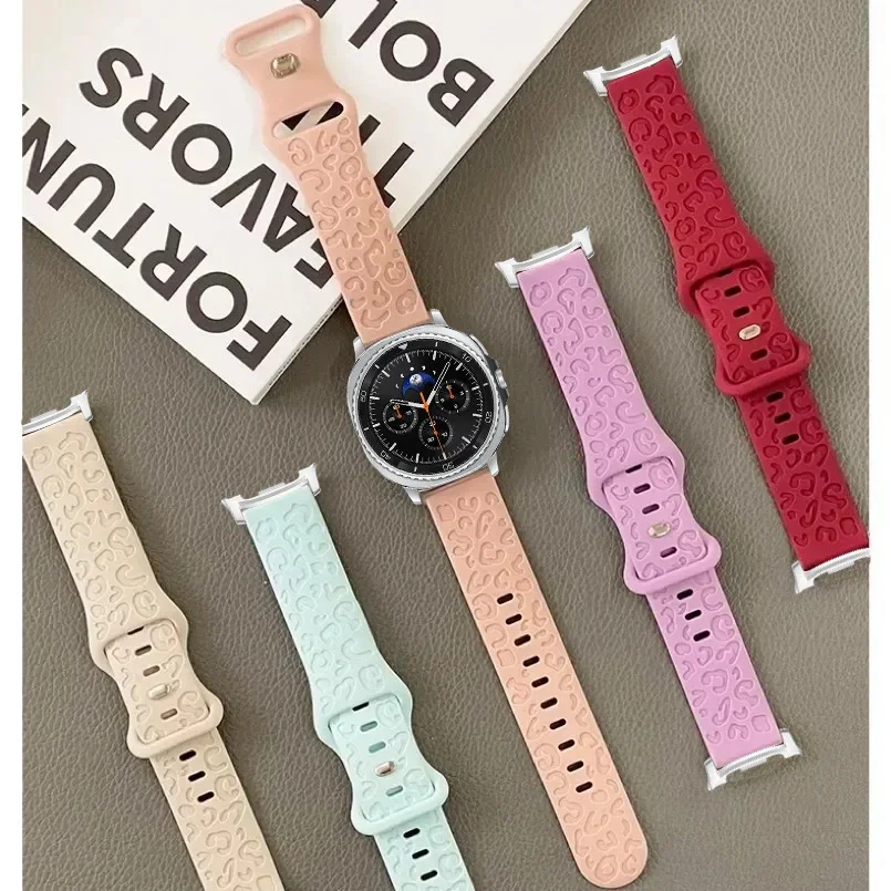 For Samsung Galaxy Watch 9 8 44mm 40mm Strap Leopard Print Galaxy Watch Ultra 2 Silicone Engraved Wristband Replaceable Watchban