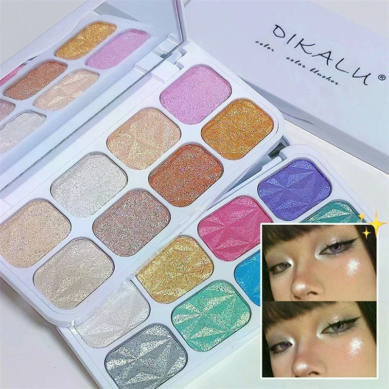 DIKALU 8-Color Highlighter Eyeshadow Palette: Shimmery, Iridescent, Perfect For Radiant Skin Tone And Contouring.