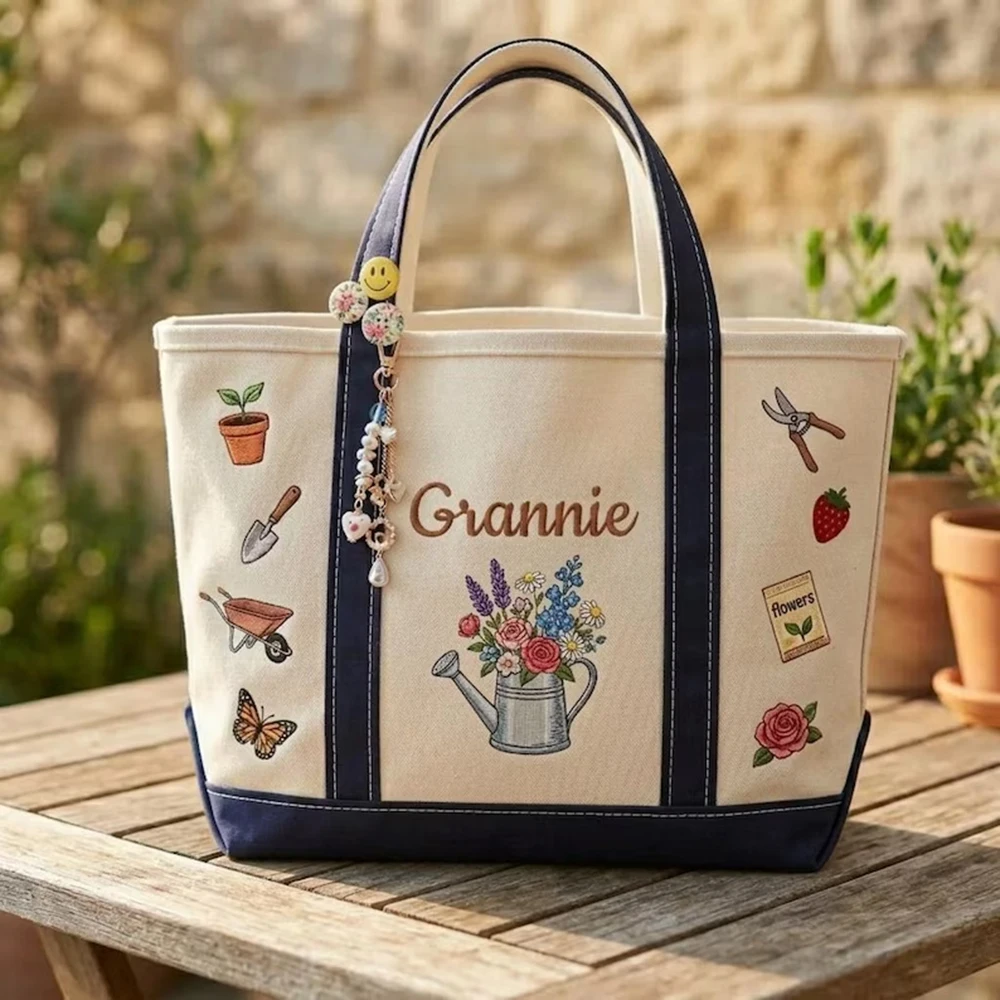 Bright Canvas Tote Bag Custom Colorful Gardening Grandma Print Cheerful Parent Crowds Festival Visit Daily Belongings Keeping Gi