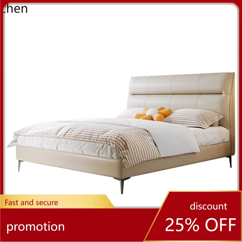 

ZML Modern Genuine Leather Soft Bed Double Master Bedroom Simple Small Apartment Homestay Style Wedding Bed