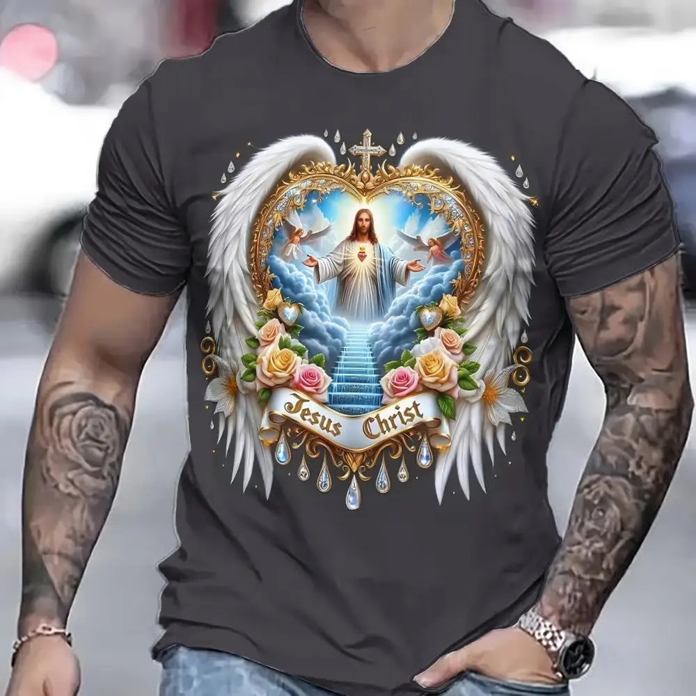 Summer Men's T-Shirt Jesus Prin 3d T-Shirts Short Sleeve Tee Fashion Street Casual Crew Neck Male Oversized Clothing Pullover