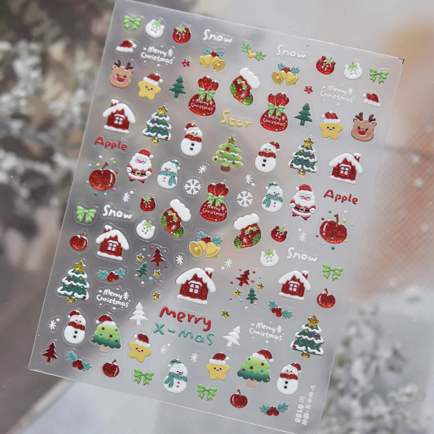 Kawaii Xmas 5D Nail Stickers Cartoon Santa Claus Snowman Reindeer Apple Gingerbread Man Bell Mini House Christmas Tree Decals