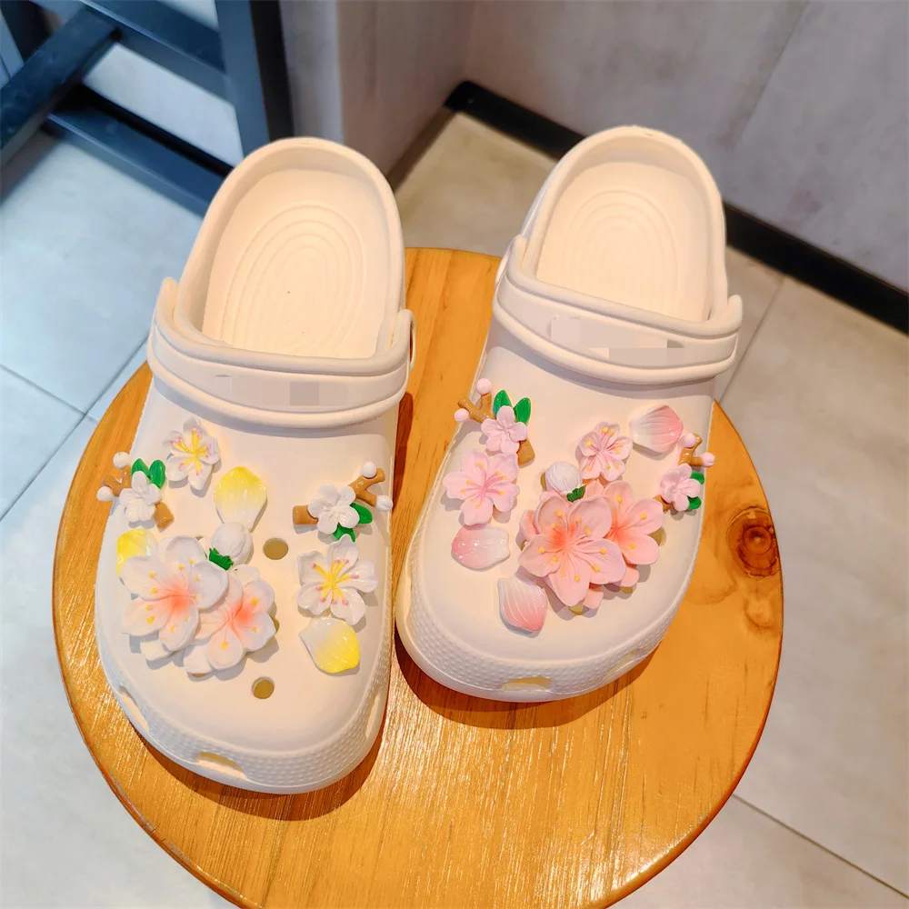 Shoe Charms Chinese Hanfu Style Dimensional Peach Cherry Blossom Petal Clog Decoration Resin Pink White Small Lightweight DIY