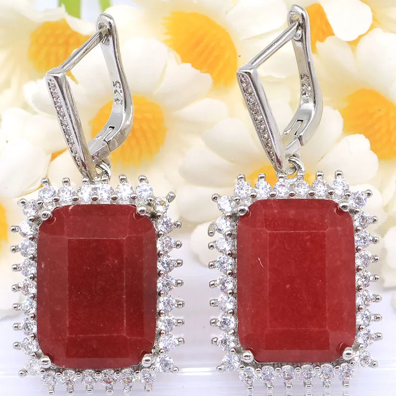 

40x20mm Highly Recommend Blue Topaz Pink Kunzite Real Ruby Emerald Sapphire CZ Bride Wedding Daily Wear Silver Earrings