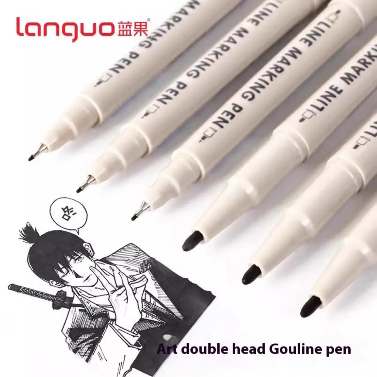 Languo Black Double-Tip Line Marker,Non-Permanent Fine Liner for Paper,Cards,Ceramic,Plaster,Drawing Art Supplies Stationery