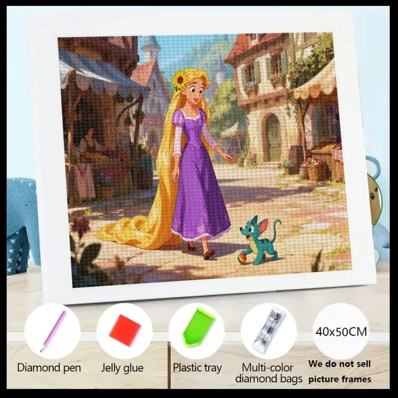 

1PC 5D DIY Diamond Painting Kit, Cute Cartoon Rapunzel Princess & Pascal Crystal Rhinestone Art Set, Full Drill Big Gem Painting