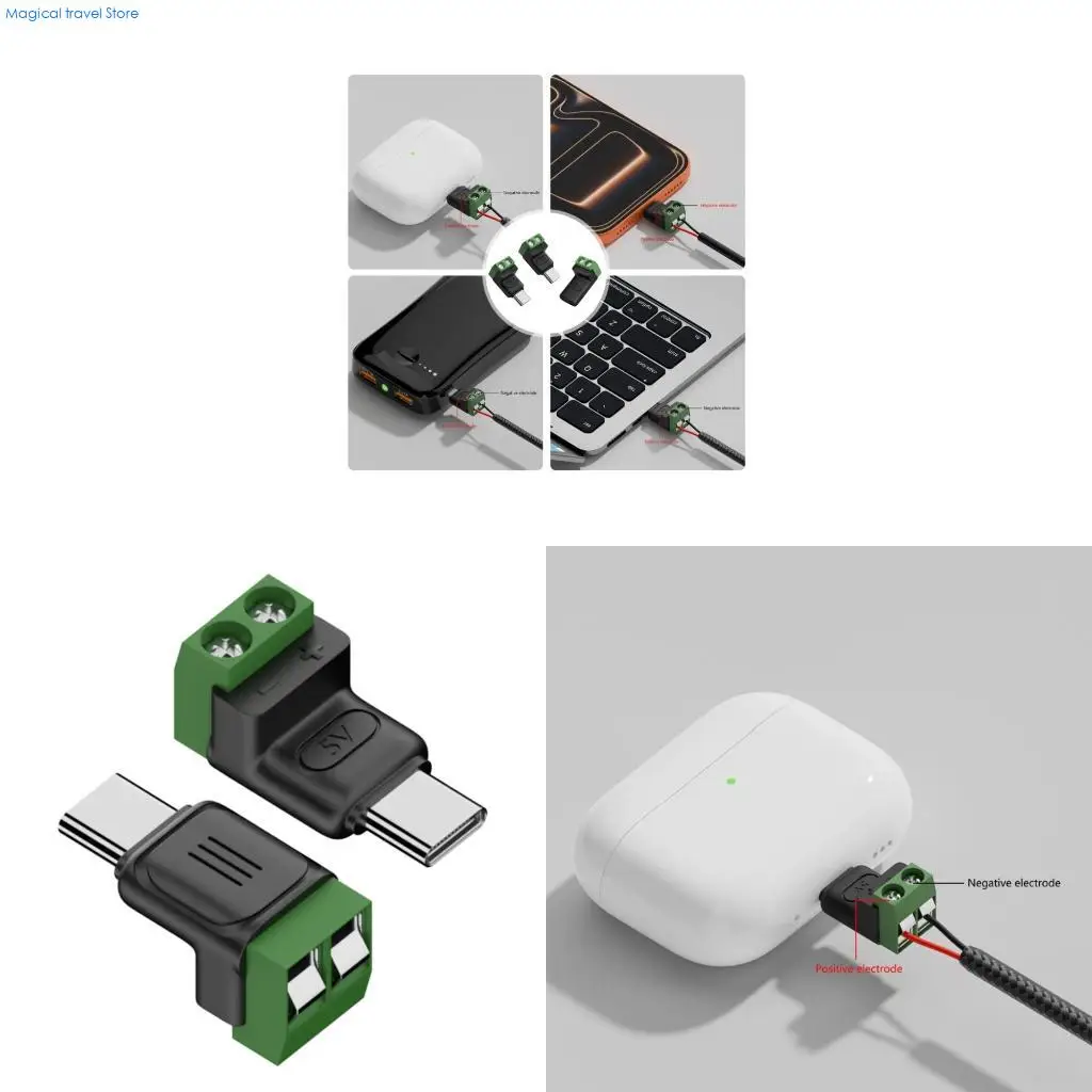 N2UB 5V3A Type C Male Female Adapters for Charging Device 2Pin Terminal Connection