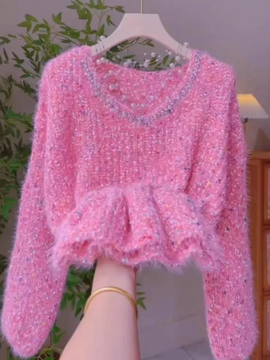 เกาหลี Sle นุ่มยาว Sve เสื้อกันหนาวผู้หญิง Polka Dot Splicing ฤดูใบไม้ร่วงฤดูหนาวใหม่ Lazy Faion Personali Top