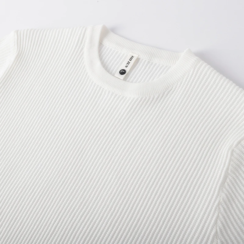 Knitted Fabric Short Sleeve Sweaters For Men Knitwear Pullover New Fashion Quality Soft Comfortable Striped Sueteres Para Hombre