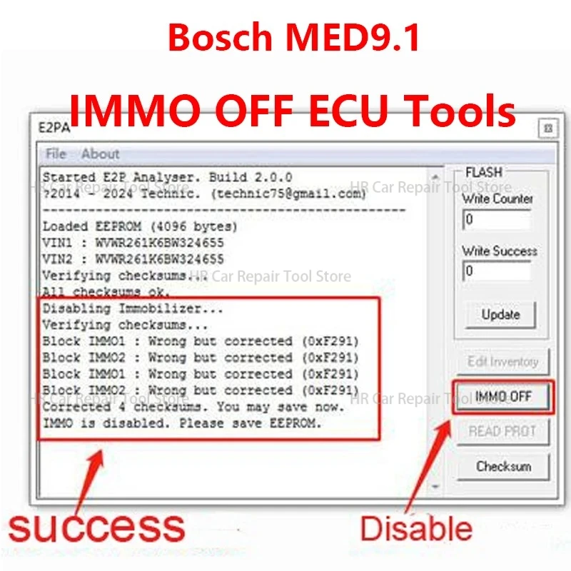 For Bosch MED9.1 ECU IMMO OFF Disable Software ECU Data File Disable Modification EEPROM/FLASH tool for Engine Management Units