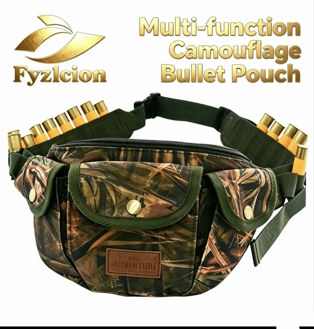 Fyzlcion Shotgun Shell Pouch 20 Rounds Waist Bag 900D Oxford Multi-function Camouflage Bullet Pouch Adjustable Belt Ammo Holder