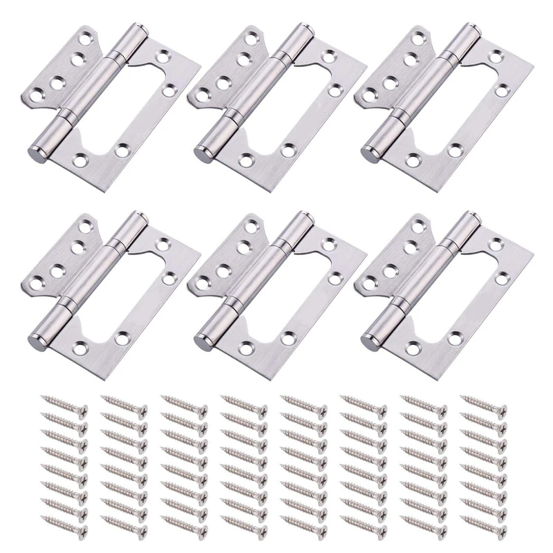 

6Pcs Door Hinges Stainless Steel Ball Bearing Mute Hinges For Home Furniture Hardware Door Hinge With Screws