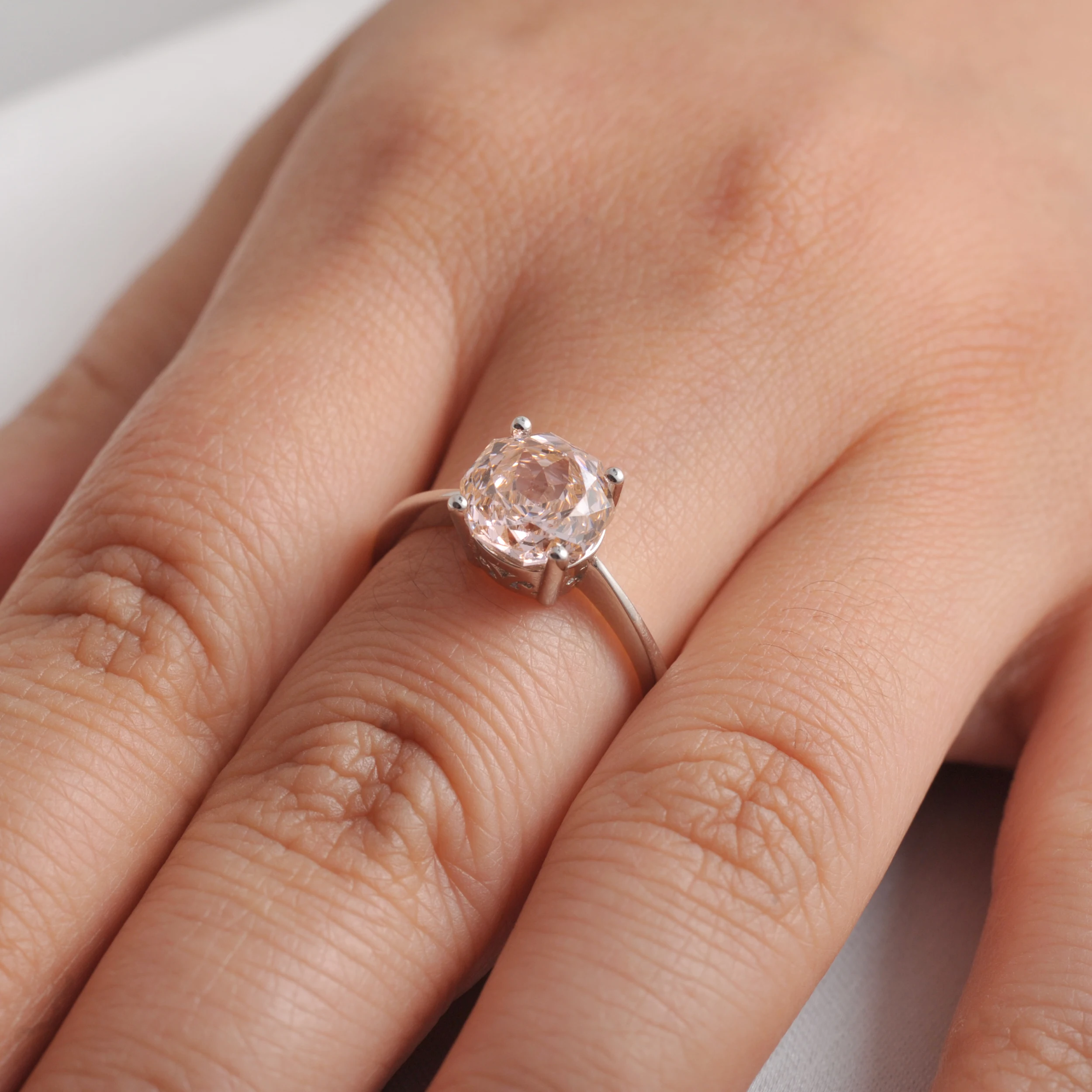 Potiy 2ct Octagon Rose Cut Morganit Rosa Zirkonia Solitär-Ring, 925 Sterling Silber Schmuck Geschenk für Frauen mit – Detail 12