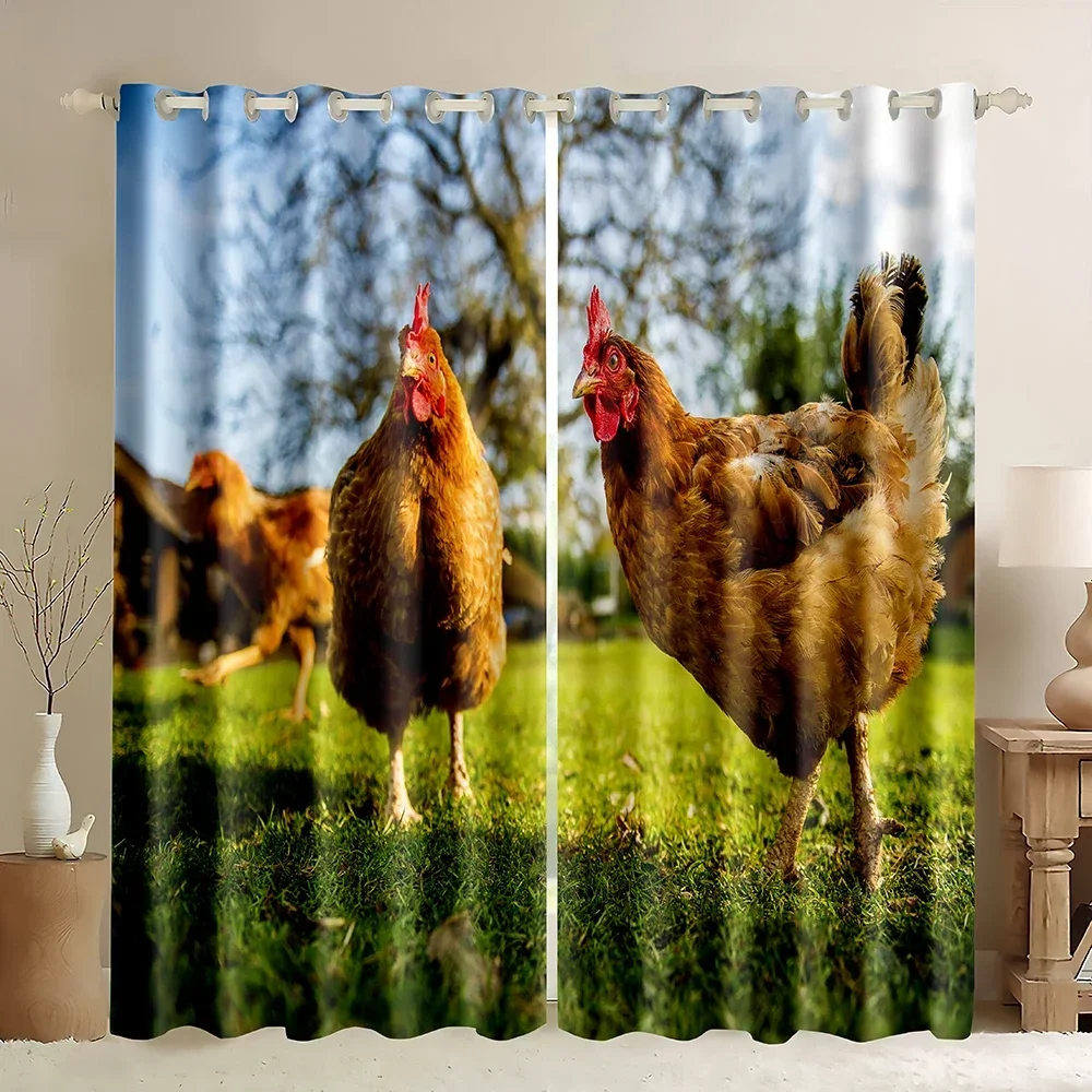 Chicken Window Blackout Curtains,Farm Animal Rooster Hen Window Curtain,Country Farmhouse Style Curtains for Living Room Bedroom