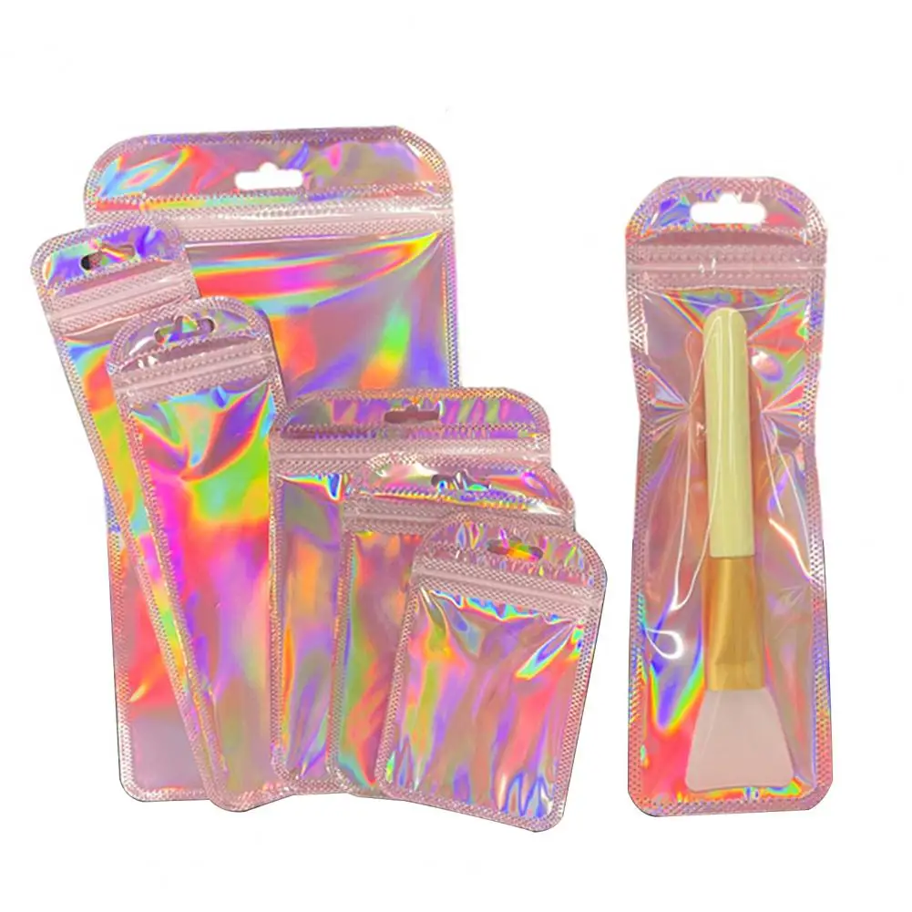 50Pcs Self Sealing Bag Iridescent Holographic Leak-proof Waterproof Jewelry Storage Plastic Clear Zippered Packaging Bag Pouches