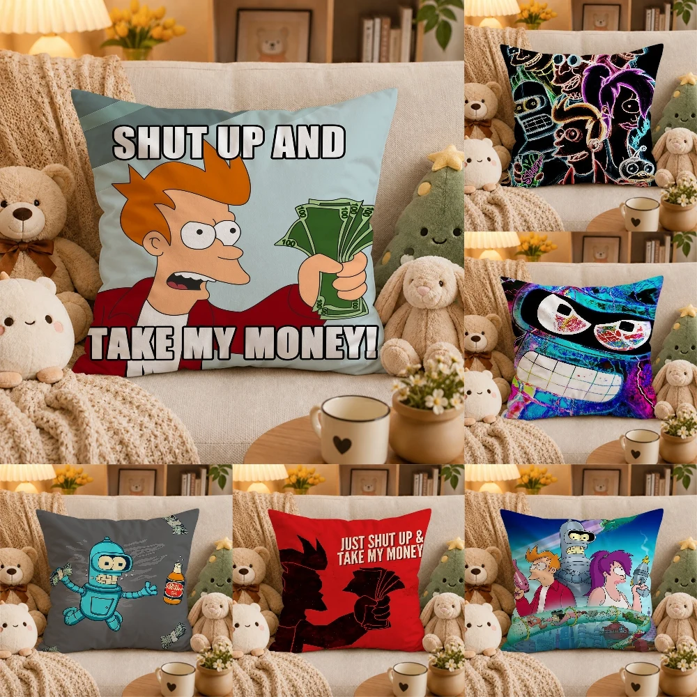 F-Futurama Shut up and take my money Pillow Case Plush Pillow Cases Home Decoration Pillow Cover for Sofa Bed Chair Living Room