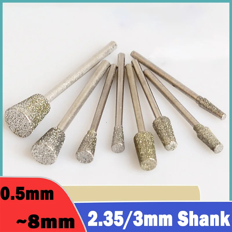 5/10Pcs 2.35/3mm Shank C7 Inverted Trapezoid Diamond Burr Grinding Engraving Bit Stone Carving Deburring for Dremel Rotary Tools