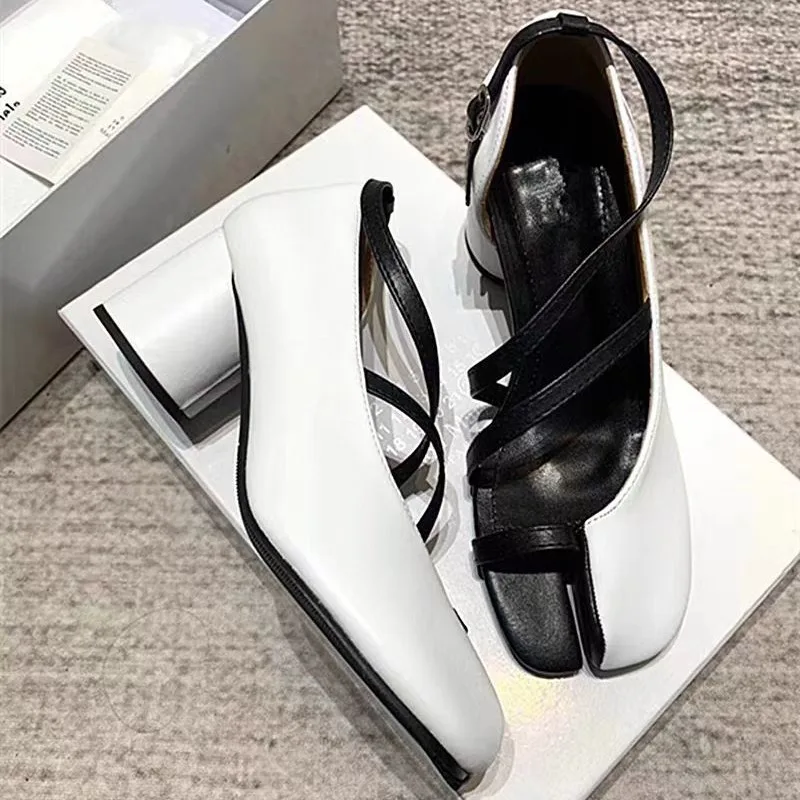 

Женские летние туфли с раздельным носком, пикантные женские туфли с круглым носком на грубом каблуке, сандалии с ремешком и пряжкой, женские свадебные танцевальные туфли для ночного клуба