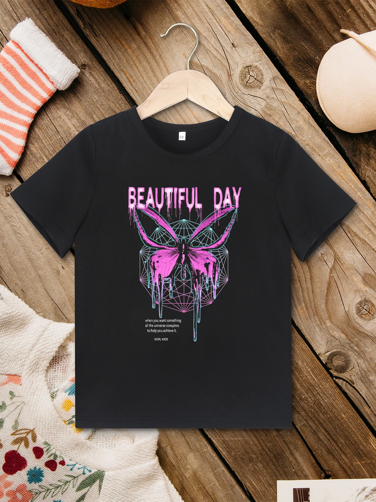 Beautiful Day Butterfly Print Aesthetic Clothes 2 to 7 Years Children Versatile High Quality Shirts Stylish Trend Kids T-shirt