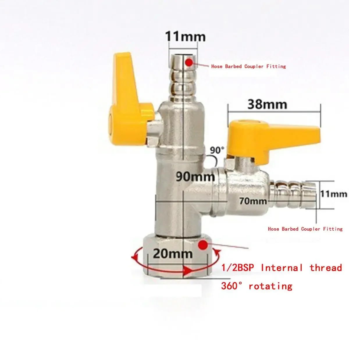 DN15 Tee Type Shape Natural Gas Valve Hot Water Ball Rotatable Interface Combinations Home Garden